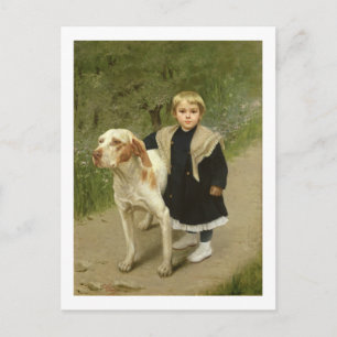 Young Child and a Big Dog (oil on canvas) Postcard