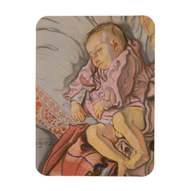 Young Child Sleeping on a Pillow Magnet (Vertical)