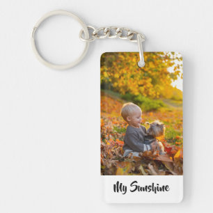 Young child with dog modern personalized photo keychain