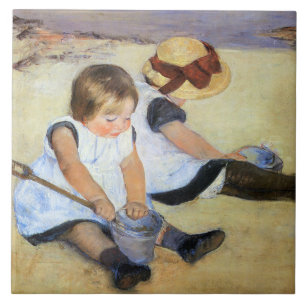 Young Children Playing on the Beach (Mary Cassatt) Tile