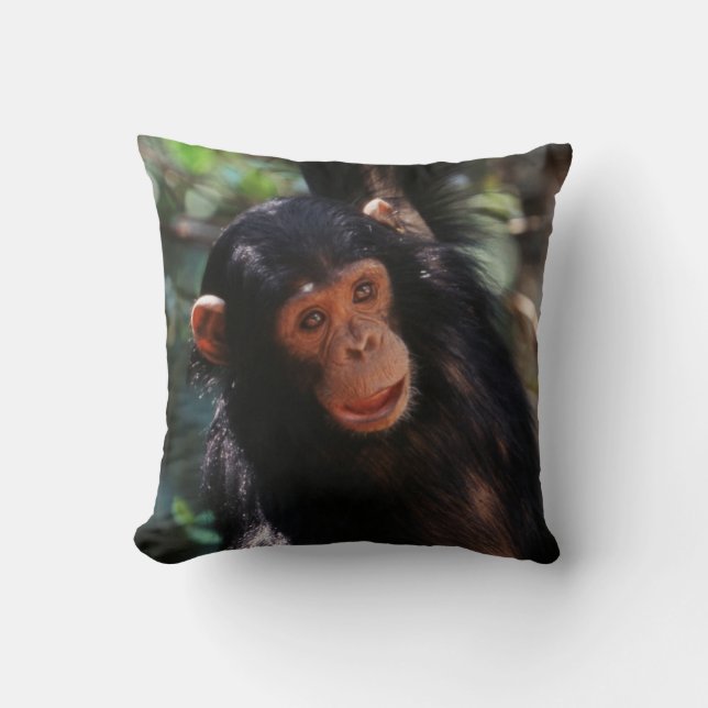 Young Chimpanzee Throw Pillow (Front)