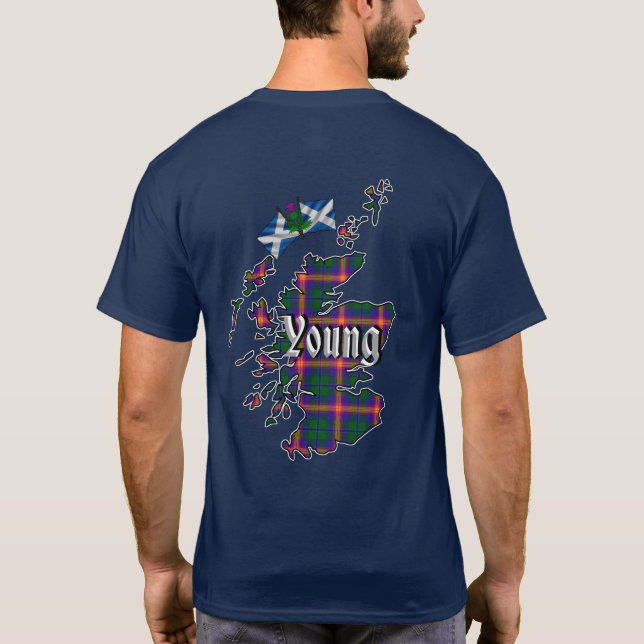 Young Clan Badge & Tartan Map of Scotland T-Shirt (Back)