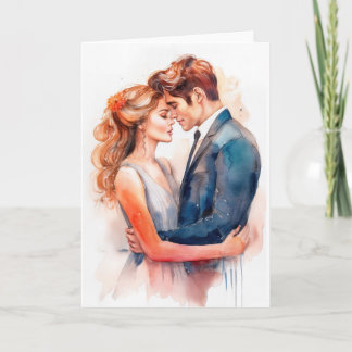 Young couple embrace for Valentines Day romance Card