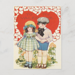 Young Couple Heart Hearts Daisy Postcard