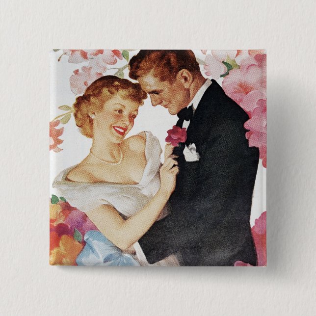 Young couple in formal wear 2 inch square button (Front)