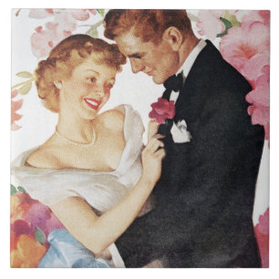 Young couple in formal wear tile