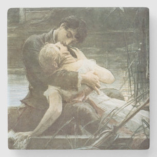Young Couple in Love (Kissing in a Boat) (Romance) Stone Coaster