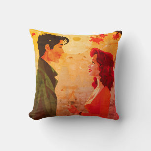 Young Couple Talking Now + Later on Sofa Bed Chair Throw Pillow