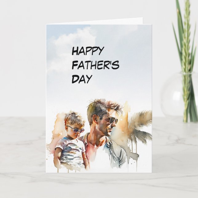 Young Dad with Young Son sunny day Father's Day Card (Front)