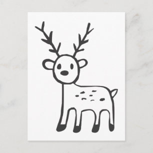 Young Deer in Black and White Sketch Postcard