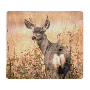 Young Deer in Wildflowers with Grungy Texture Art Cutting Board