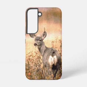 Young Deer in Wildflowers with Grungy Texture Art Samsung Galaxy Case