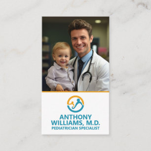 Young Doctor Holding Smiling Child Business Card