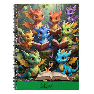 Young Dragons reading books on the Notebook Cover