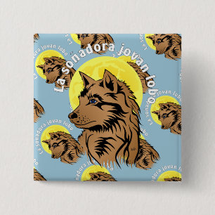 young dreamy wolf 2 inch square button