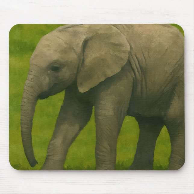 Young Elephant with Guardian in Grassy Reserve Mouse Pad (Front)