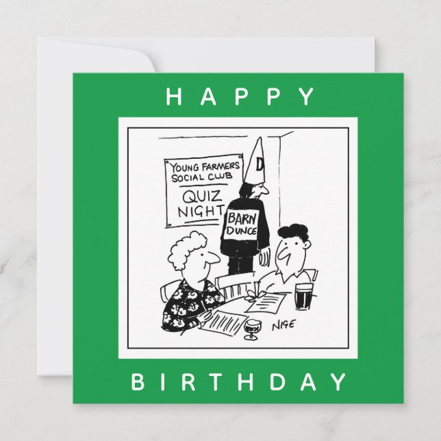 Young Farmers Have a Quiz Night Cartoon Card (Front)