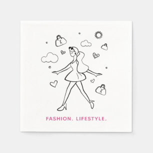Young Fashion Girl - Sketched Art in Black & White Napkin