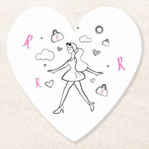 Young Fashion Girl - Sketched Art in Black & White Paper Coaster
