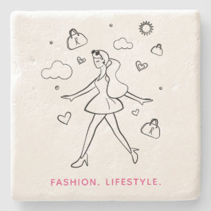 Young Fashion Girl - Sketched Art in Black & White Stone Coaster