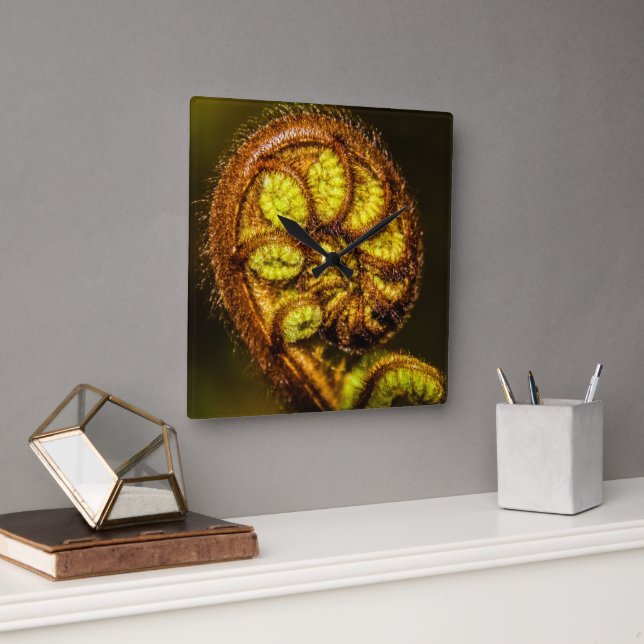 Young Fern Leaves Square Wall Clock (Office)