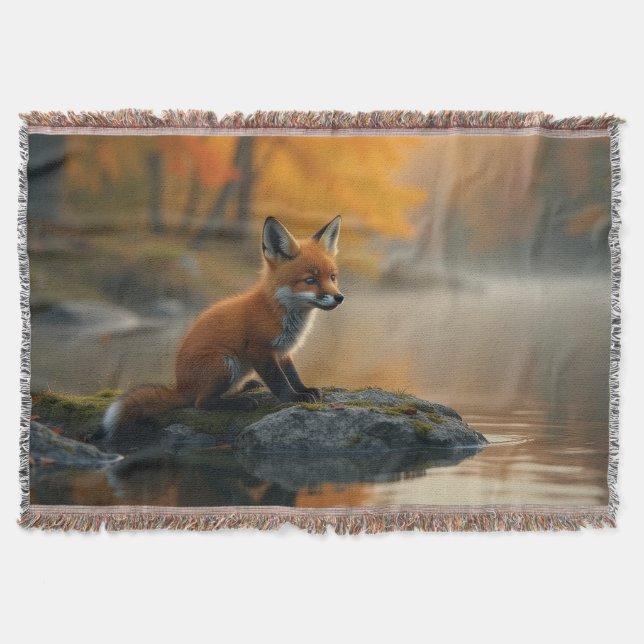 Young Fox in Autumn Throw Blanket (Front)