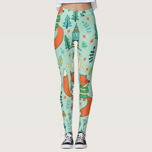 Young Foxes: Children's Seamless Pattern. Leggings (Front)