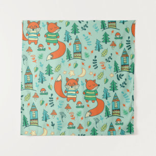 Young Foxes: Children's Seamless Pattern. Tapestry