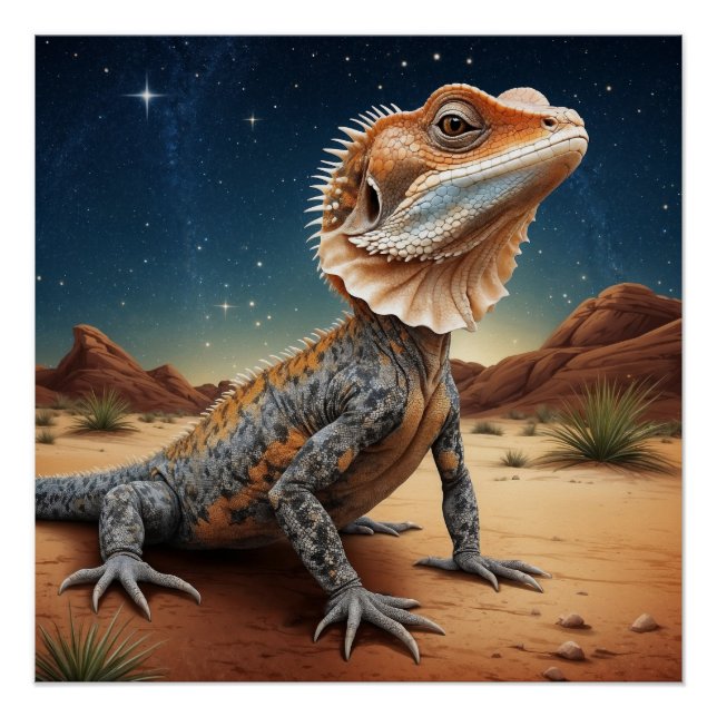Young Frill-necked Lizard Wildlife Scene Poster (Front)
