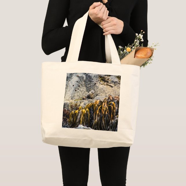 Young Fur Seal On The Rock Large Tote Bag (Front (Product))