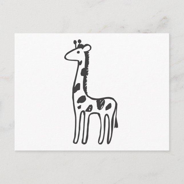 Young Giraffe in Black and White Sketch Postcard (Front)