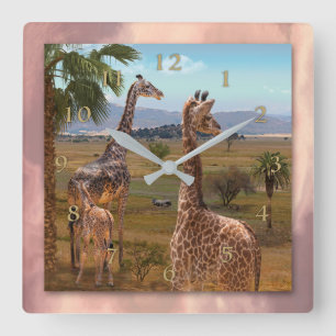 Young Giraffe Twins of Africa Square Wall Clock