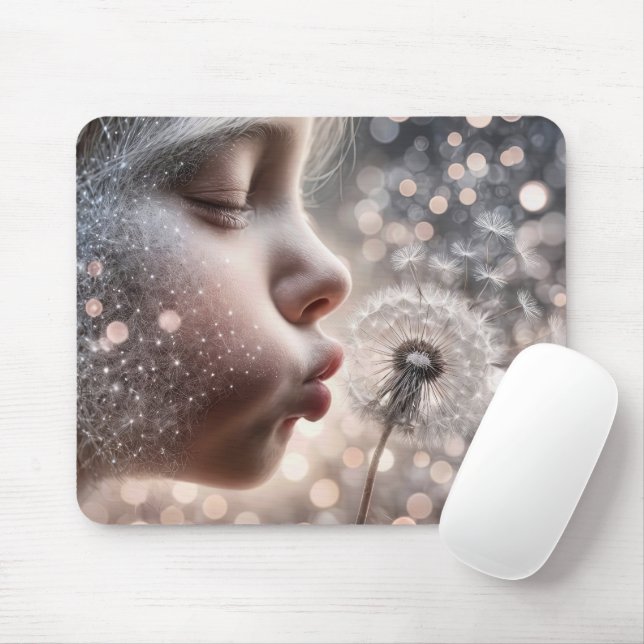 Young Girl Blowing Dandelion Seedlings Mouse Pad (With Mouse)