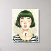 young girl blowing dandelion with closed eyed