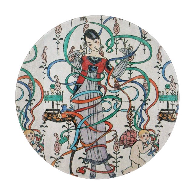 YOUNG GIRL,COLORFUL RIBBON SWIRLS,CUPID Birthday   Cutting Board (Front)