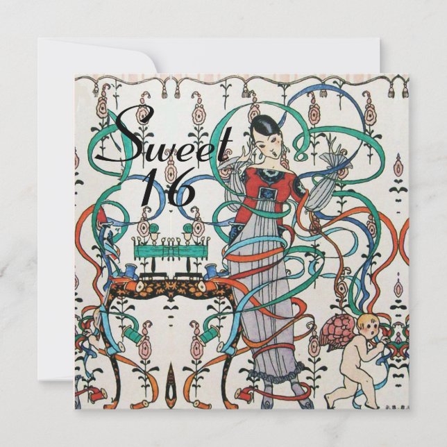YOUNG GIRL ,COLORFUL RIBBONS SWEET 16  PARTY INVITATION (Front)