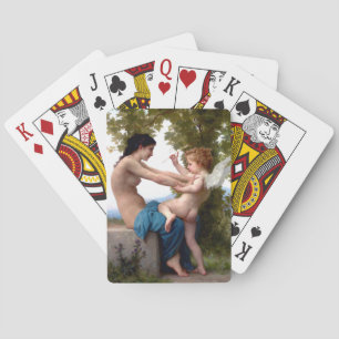 Young Girl Defending Herself Against Eros Cupid Playing Cards