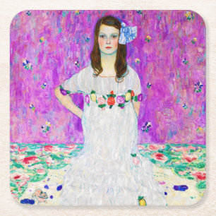 Young Girl, Gustav Klimt Square Paper Coaster