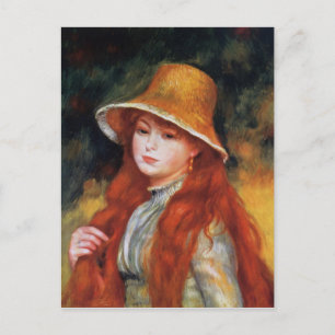 Young Girl in a Straw Hat by Renoir Postcard