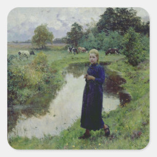 Young Girl in the Fields, Square Sticker