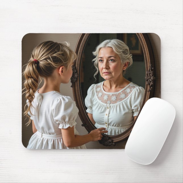 Young Girl Looking at Grandmother Reflection Mouse Pad (With Mouse)