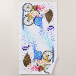 Young Girl On A Bike Beach Towel Love
