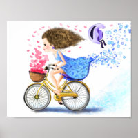 Young Girl On A Bike Poster Love Hearts 