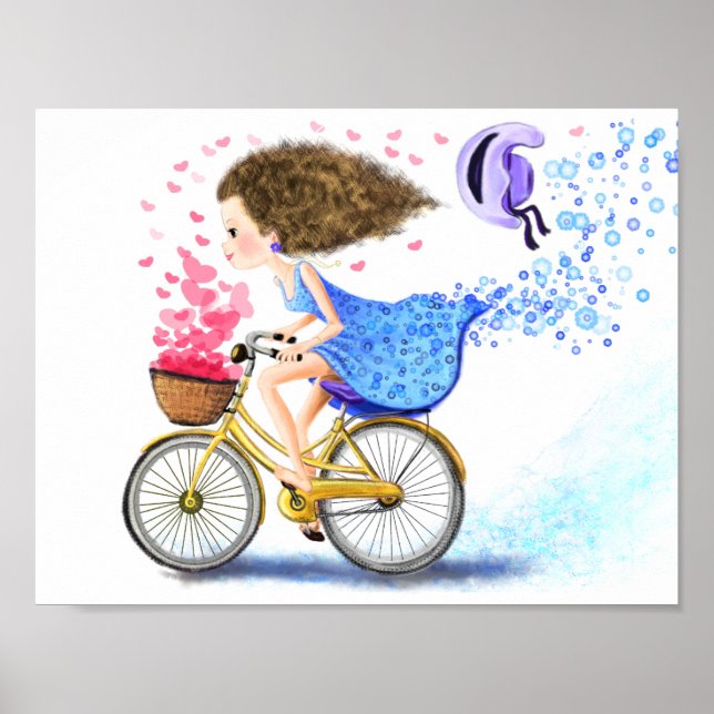 Young Girl On A Bike Poster Love Hearts  (Front)
