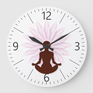 Young girl practicing yoga large clock