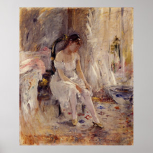 Young Girl Putting On Her Stockings - Poster