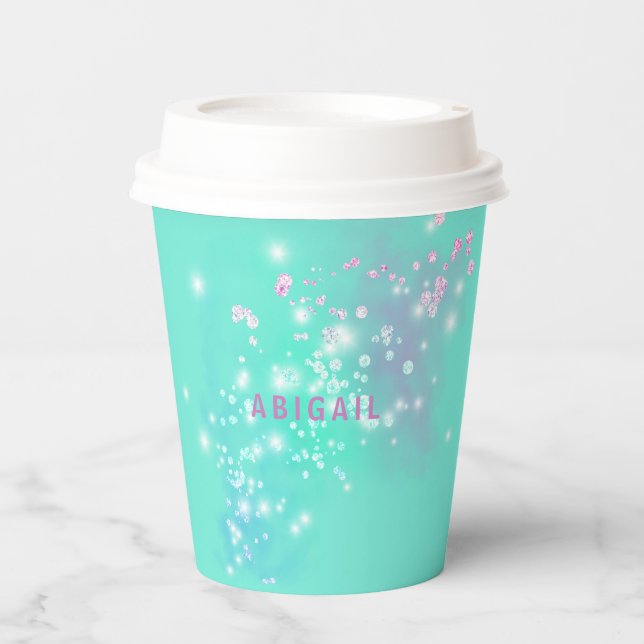 Young Girl Roller Skating Turquoise Birthday Party Paper Cups (Front)