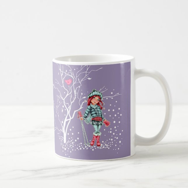 Young Girl Skier | Custom Name Christmas Gift Coffee Mug (Right)