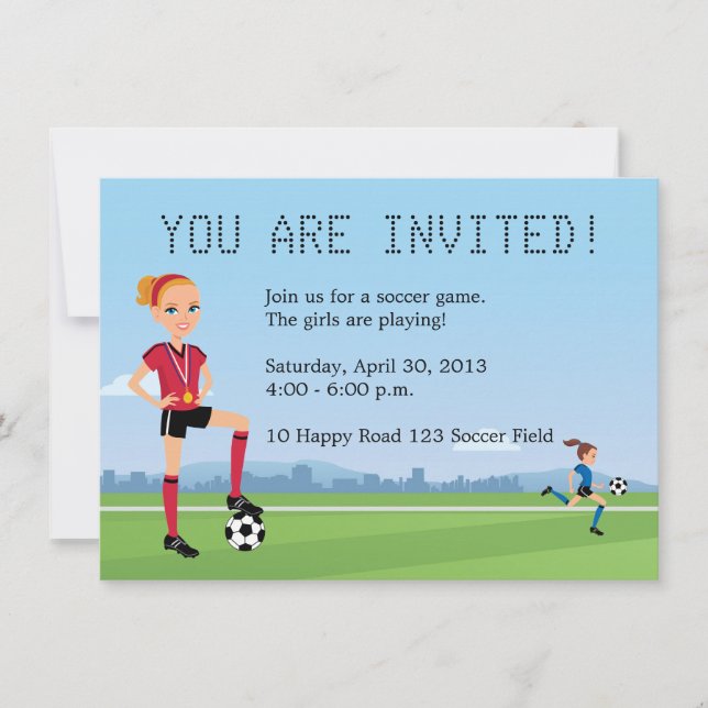 Young Girl Soccer Game Invitation (Front)