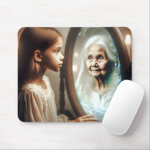 Young Girl Staring at Old Lady In Mirror Mouse Pad